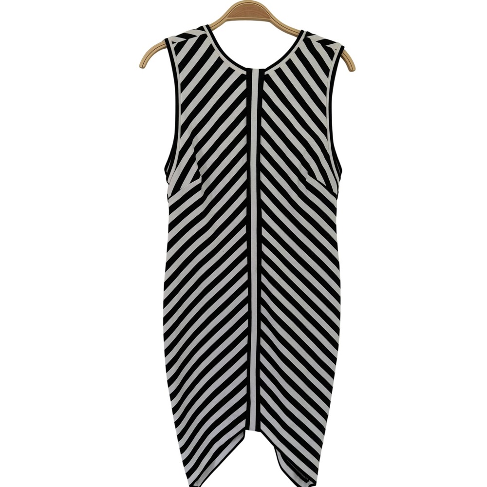Bec & Bridge Womens Black White Striped V-Neck Handkerchief Hem Knit Dress